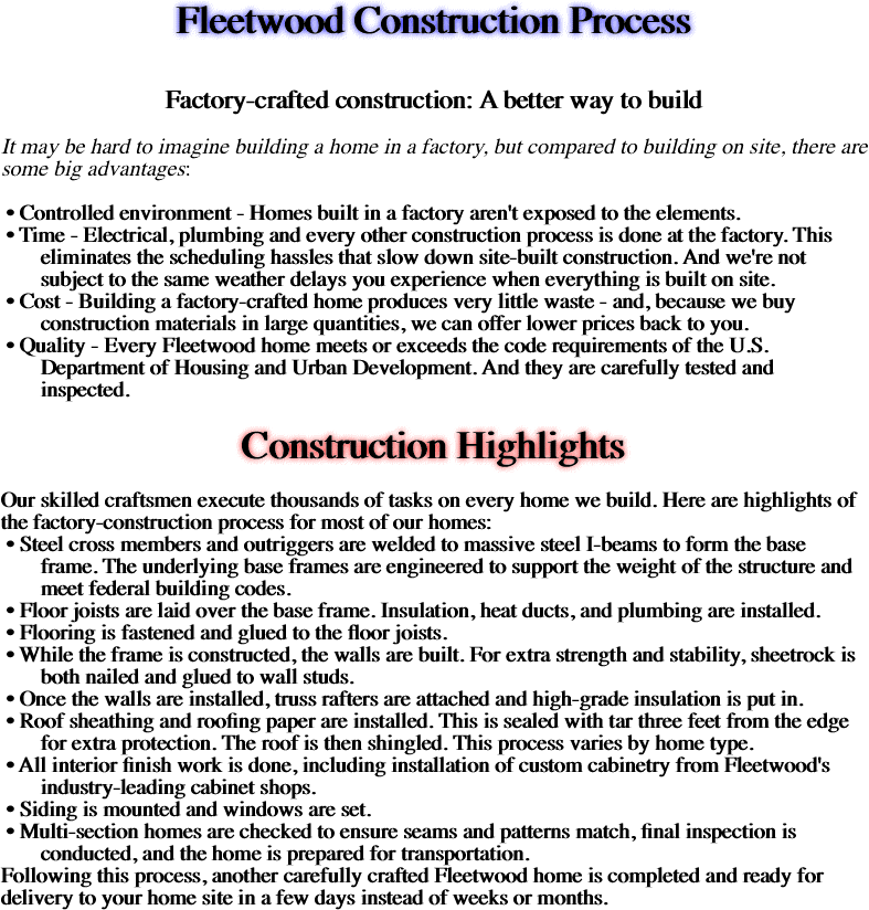 Fleetwood Construction Process